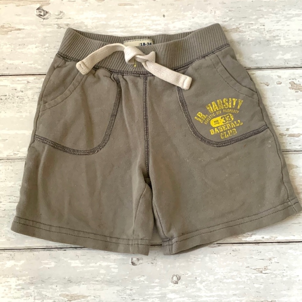 Boys 18-24m Old Navy 100% Cotton Shorts Gray Varsity Logo Drawstring 18m 24m